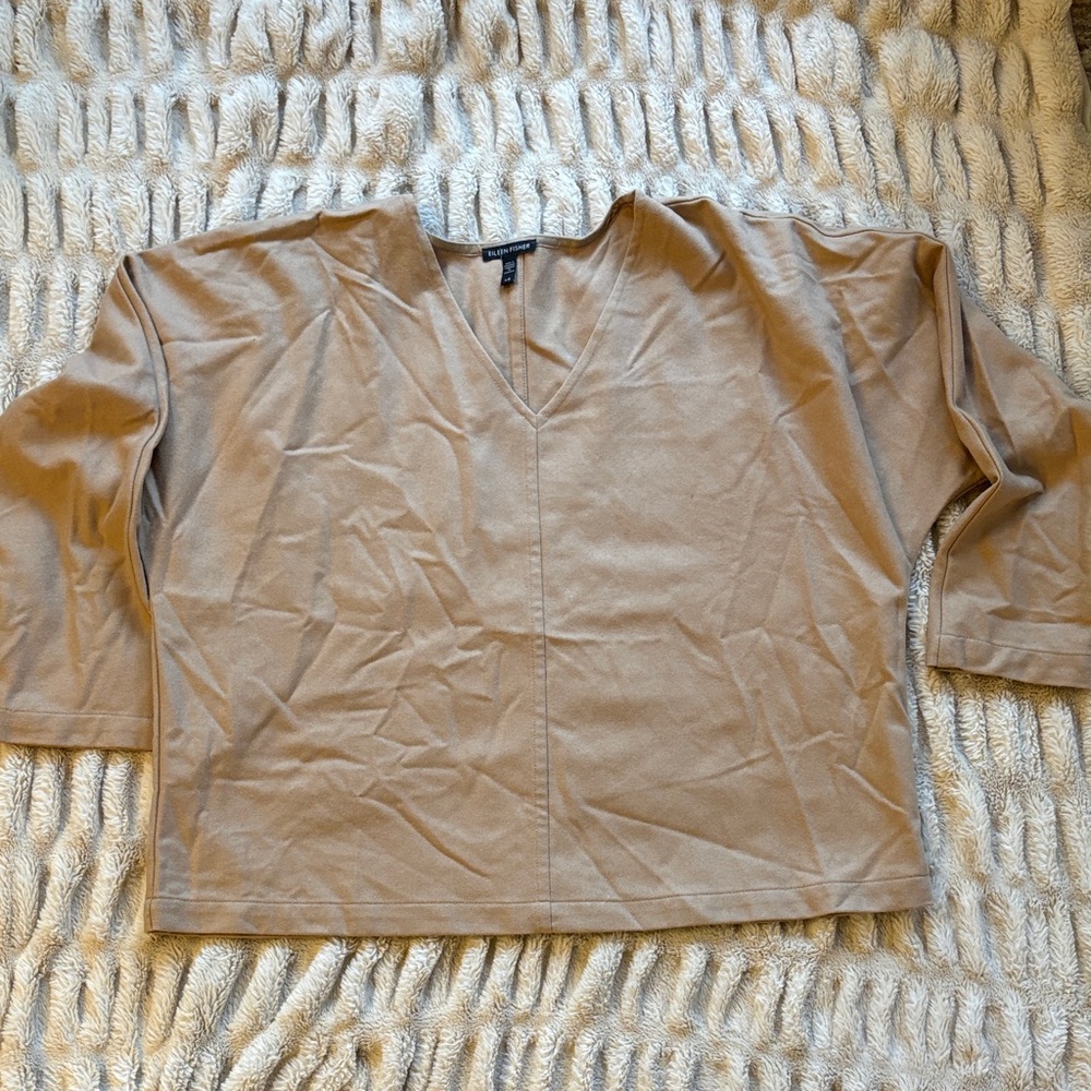 Eileen Fisher Wool V-Neck 3/4 Sweater